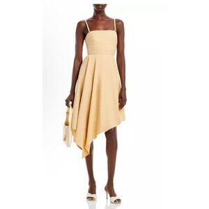 $551 A.L.C. Women's Beige Verona Asymmetric-Hem Midi Fit & Flare Dress Size 12